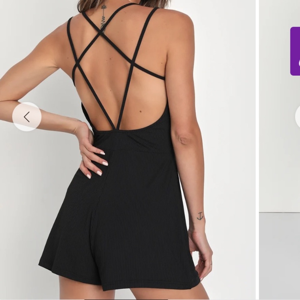 NEW LULUS COOL BEHAVIOR BLACK RIBBED STRAPPY LOUNGE ROMPER SZ S